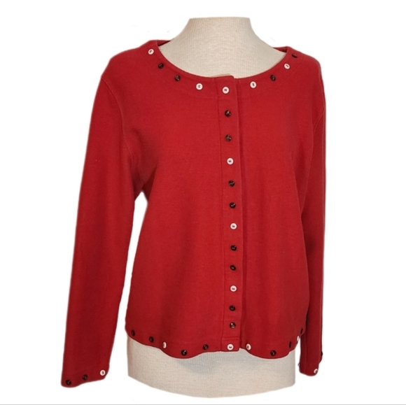 C & B Button Detail Snap Cardigan Red Size L - Picture 2 of 16